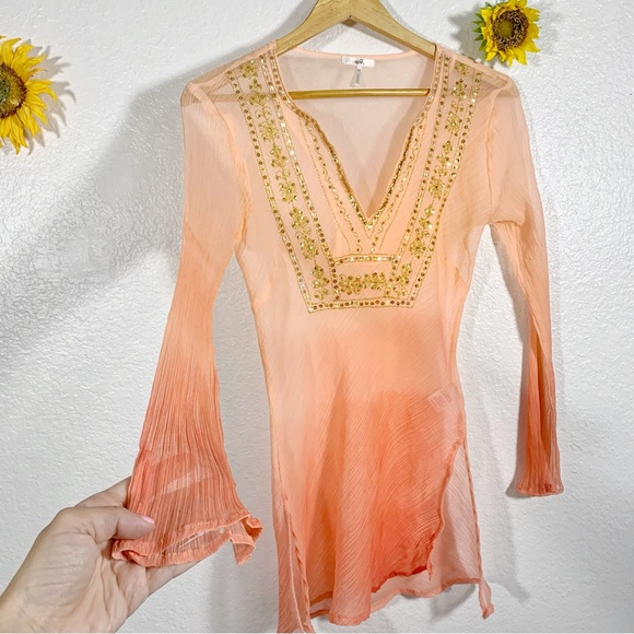 Metro Seven Sequin Coral Tunic Blouse Size Medium Women’s - Picture 3 of 9